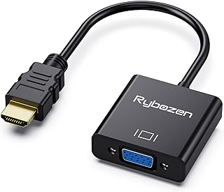 محول HDMI الى VGA مطلي بالذهب (ذكر انثى) متوافق مع الكمبيوتر واللابتوب والكمبيوتر الشخصي والشاشة وجهاز العرض وتلفزيون HD وكروم بوك وراسبيري باي وروكو واكس بوكس والمزيد أسود، عدد المنافذ: 1