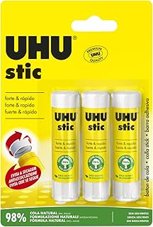 انبوب صمغ خالي من المذيبات وثابت وقوي وسريع ودائم يو اتش وزن 8.2 جرام مجموعة 3 قطع لون ابيض، من UHU