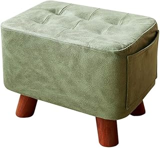 Ottomans Foot Stool with Solid Wood Legs, Rectangle Sofa Footrest Ottomans Coffee Table with Side Storage Bag, Removable for Cleaning, Living Room Bedroom,Green