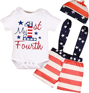 VAIZIQ Baby Boy Independence Day Outfit Newborn 4th of July Outfit Boy My First Independence Day Baby Boy Outfits+Hat 3Pcs