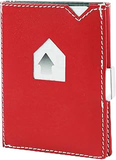 BOJLY Men's Wallet, Genuine Leather RFID Blocking Slim Money Clip Wallet Minimalist Front Pocket Tri-Fold Money Clip Credit Card Holder with Present Box Red, Red, Minimalist