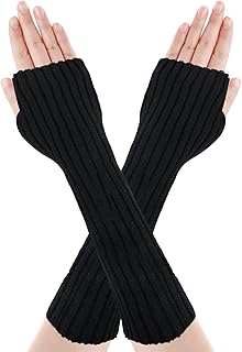 SGQTZDZQ Knitted Wrist Warmers Womens, Autumn Winter Arm Warmers with Thumb Hole, Fashion Long Fingerless Gloves for Women Girls