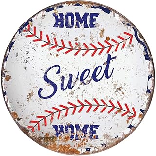 WZVZGZ Vintage Style Round Tin Sign Round Baseball Wreath Sign, Baseball Lover Sign Metal Round Tin Signs Decor Wall Art Posters Gifts Metal Sign Metal Decor Wall Sign 12x12 Inch