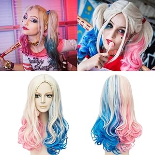 Quinn Cosplay Wig, Costume Wig Women, Halloween Quinn Wig Women, Pink and Blue Cosplay Wig Suicide Squad for Girls Women Halloween Carnival Fancy Dress Costumes Party