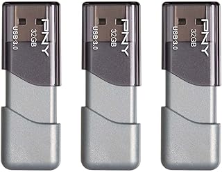 PNY ذاكرة فلاش تيربو اتاتشي 3 USB 3.0 سعة 32 جيجابايت، عبوة من 3 قطع، رمادي، من بي ان واي، سعة 32.0 GB، usb2.0