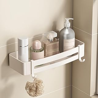 atylishome Bathroom Shelves No Drilling Aluminum Single Tier Shower Room Accessories Shelf Caddy Powerful Adhesive Sticker Storage Basket for Shampoo Square White 0201