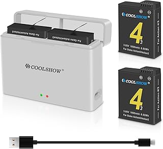 COOLSHOW Osmo Action 4/3 Extreme Battery 1800 mAh 2 Pieces and Double Osmo Action 4 Battery Charger Set Compact Portable Charger Design Compatible with DJI Osmo Action 4, Osmo Action 3 Camera