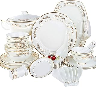 50-Piece Bone China Dinnerware Set, Kitchen White Porcelain Round Plates Dinnerware Bowls Chip Resistant Scratch Resistant Service for 10