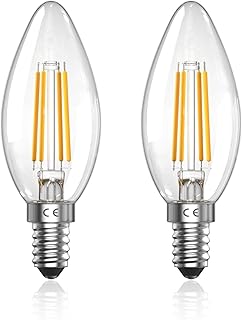 مصباح شمعة E14 LED 4 واط قابل للتعتيم، مصباح E14 عتيق ابيض دافئ 2700 كلفن E14 C35 يتطابق مع زجاج شفاف 40 واط للثريات ومصابيح الطاولة ومصابيح الحائط من توب برايت (قطعتين)