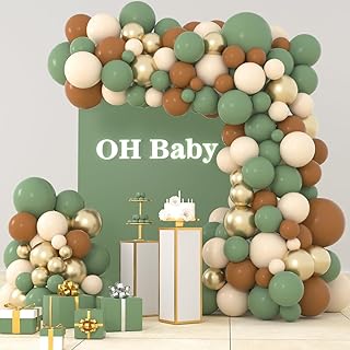 Woodland Animals Balloon Garland Arch Kit - Woodland Themed Sage Green Brown Orange Balloons Forest Animal Baby Shower Neutral Gender Reveal Party Supplies Oh Baby Jungle Decorations