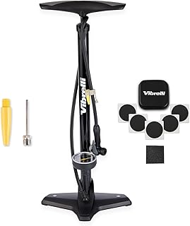 Vibrelli Vibrelli Bike Floor Pump with Gauge - High Pressure 160 PSI - Presta Valve Bike Pump Automatically Switches to Schrader - Bicycle Pump Comes with Glueless Puncture Kit