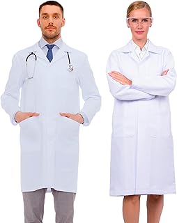 Lab Coat, Safety Snap Buttons, Side Entry Slits, 100% Cotton, Unisex, Men Women, Three Pockets, Snaps, 200 GSM Fabric, Professionals, Doctor, Students, Chest Hip Pocket, Knee Length, White