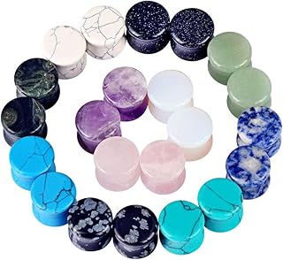 Oyaface 22 Pcs Mixed Stone Ear Plugs Kit Stretching Earrings Gauges Set Saddle Double Flare Expander Tunnels for Men Women Earrings Body Piercing Jewelry