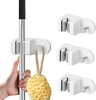 FOTINOR 3Pcs Mop Broom Holder,Self Adhesive Mop Holder Organizer With Hooks Wall Mounted Broom Holder For Mop and Broom,Tool Tidy Storage Fit Bathroom,Office,Kitchen,Garage, Garden