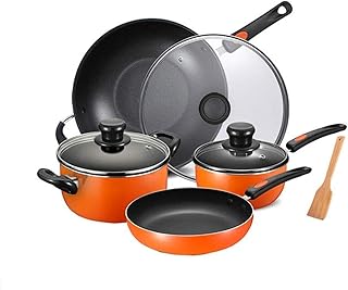 Pots, Nonstick Aluminum 4 Pieces Cookware Set, Aluminum Pots and Fryipans Set, Steamer and Sauce Pan with Stainless Steel Handle & Lid, Suitable for Induction, Gas, Elect,