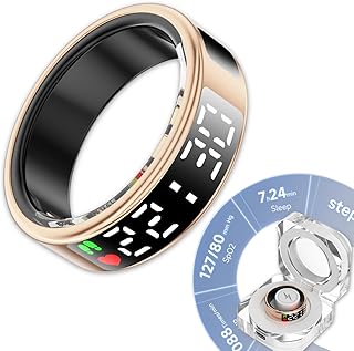 Touch Screen Smart Ring for Men Women, 2024 New Fitness Ring with Heart Rate Monitor Sleep Monitor Step Blood Oxygen Tracker,Remote Photography,IP68 Waterproof (Gold, 10#)