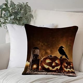 Soft Decorative Square Throw Pillow Case Cushion Covers,Halloween Horror Crow Pumpkin Head,Pillowcases for Livingroom Sofa Bedroom with Invisible Zipper 50x50 cm