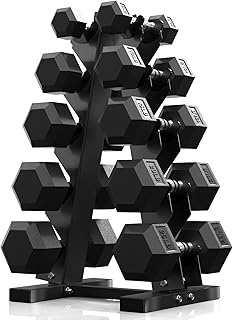 papababe Dumbbell Set Rubber Encased Hex Dumbbell Free Weights Dumbbells Set Home Weight Set with Rack