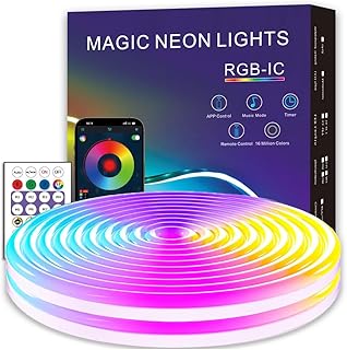 حبل اضاءة LED نيون مقاوم للماء بتصنيف IP68 لمقاومة المياه والغبار RGB+IC شريط مرن مع تطبيق وجهاز تحكم عن بعد، شريط نيون قابل للتعتيم لغرفة الالعاب وغرفة المعيشة وغرفة النوم والديكور الداخلي والخارجي