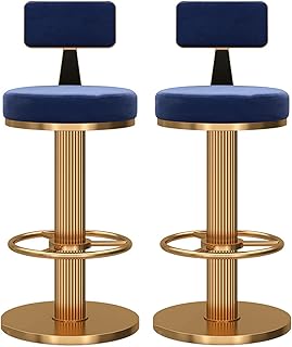 Fashion Adjustable Swivel Bar Stools Set of for Kitchen Island Velvet Barstools with Back and Footrest Upholstered Pub Chairs for Bar - Counter Height Dining Chairs in Armless Design(Blue)