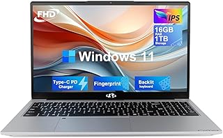 نيمو لابتوب 15.6 FHD للطلاب، 16GB RAM 1TB SSD، كيبورد باضاءة خلفية، بصمة اصبع، بنتيوم N100 رباعي النواة (افضل من i3-1115G4، حتى 3.4GHz)، ضمان لمدة عامين، واي فاي 6، ويندوز 11 اتش