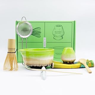 8 Pcs Gradient Green Matcha Kit - Matcha Whisk Set and Bowl, Matcha Making Kit Whisk, Bowl With Spout, Powder Starter Sifter, Ceramic Whisk Holder, Spoon Japanese Tea Tools For Ceremony Gift