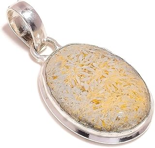 Rough White Fossilised Coral Oval Gemstone Handmade Bezel Set Pendant, Fossil Coral Pendant, 1.6in, Stone, fossil coral