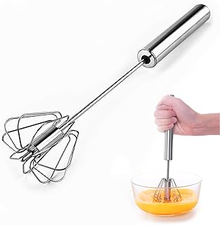 Egg Whisk Hand Push Whisk Blender, Stainless Steel Egg Beater Milk Frother Rotating Push Mixer Stirrer for Whisking, Beating, Stirring