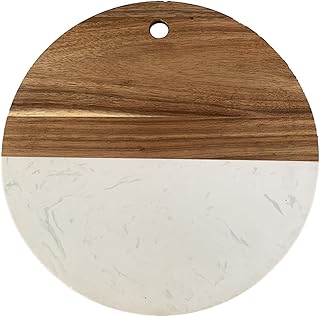 Round Pallet Cutting Board with White Marble and Wood,11.8inch Serving Board for Steak Fruits with Hanging Hole,Chopping Board for Bread As Serving Trays White-30cm,