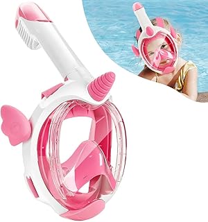 MAKINGTEC Kids Snorkel Mask, Full Face Snorkel Mask 180° Panoramic View, Dry Top Snorkeling Gear for Kids, Anti Fog Anti Leak Diving Mask with Double Air Flows Way, for Aged 4-15 Years Kids