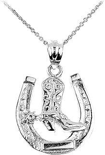 Claddagh Gold .925 Sterling Silver Lucky Horseshoe with Cowboy Boot Charm Pendant Necklace - Choice of Pendant Only or Chain Length