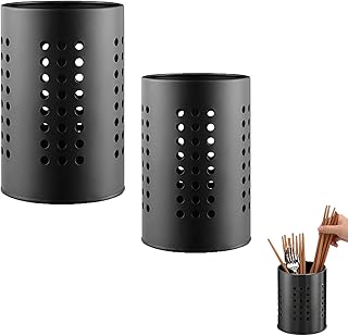 2 Pcs Kitchen Utensils Holder, Stainless Steel Black Utensils Caddy,Utensil Holder Utensil Organizer for Spatula,for Spoon Spatula Knife Fork Kitchen Utensil Holder,Kitchen Decor Utensil Crock