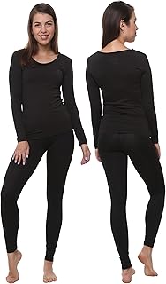 Women Thermal Underwear Base Layer; Long Johns Fleece Lined Ladies Winter Long Sleeve Vest Top and Leggings