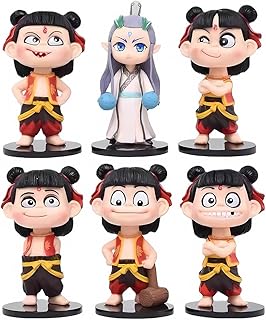 ZCBYBT 6PCS Cute NeZha Doll Ornaments Cartoon Interior Accessories طاولة بجانب السرير، مكتب، رف كتب