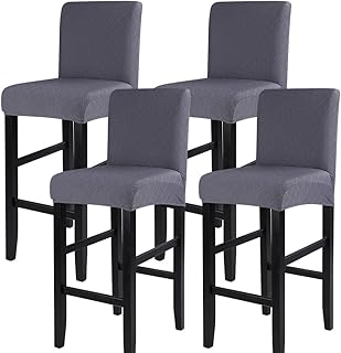 SearchI Stretch Bar Stool Covers Set of 4, Stretch Removable Washabletwill Twill Knit Bar Stool Chair Covers, Counter Height Chairs Covers for Kitchen Dining Room Cafe Furniture(Pattern 5)（Gray）