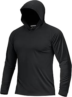 TACVASEN Men's Hooded Long Sleeve T-Shirt UPF 50+ Sun Protection Quick Dry Athletic Hoodie Lightweight Rash Guard