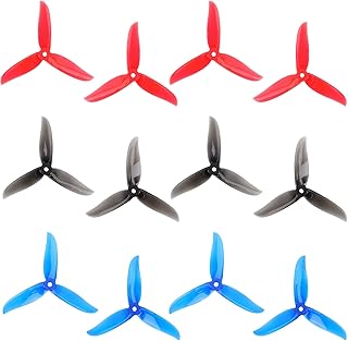 12pcs 5045 3-Blade Propeller, 5 Inch Tri Blade Props for 2204 2205 2206-2306 Brushless Motors FPV Racing Drone Quadcopter (Transparent Red, Black, Transparent Blue)