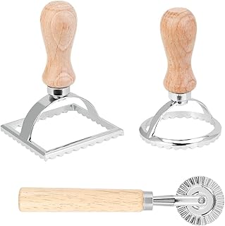 Ravioli Stamp Maker Cutter, Pasta Making Set with Ravioli Cutter Wheel, Pasta Press Kitchen Attachment, Square Round Heart Ravioli Cutter Fluted Edge for Making Ravioli Pasta Dumplings(3 Set)