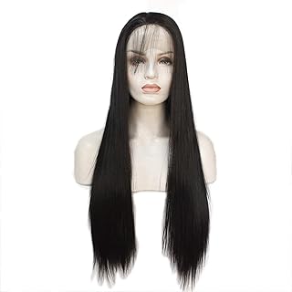 Wigs Fashion Temperament Long Straight Black Wig Beautiful Half Curly Hair Natural Appearance Heat-Resistant Fiber Synthetic Wig(26 Inches)