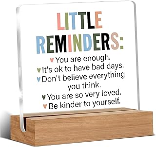 Oqtumes Inspirational Motivational Gifts Little Reminders You are Enough Clear Desk Decorative Sign Acrylic Sign With Wooden Stand for Office Desk Table Shelf