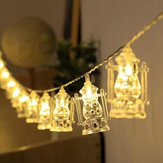 سلسلة مصابيح رمضان بطول 10 اقدام مكونة من 20 مصباح LED على شكل نجمة وقمر تعمل بالبطارية لتزيين المنزل وحفلات عيد الفطر بلون ابيض دافئ - 03