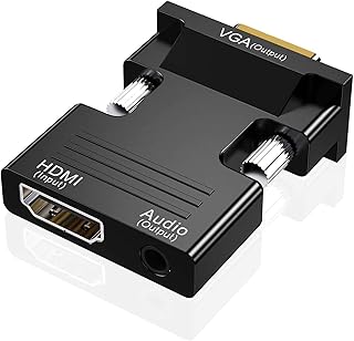 محول HDMI الى VGA، كيبل مخرج صوت كاستويف للكمبيوتر المحمول والكمبيوتر وشاشة العرض وتلفزيون HD (يتضمن ستيريو 3.5 ملم)، أسود