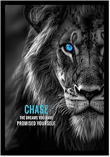 Motivational Phrases Poster Print Inspiring Words Wall Art Canvas Painting Tiger Lion Leopard Eagle Office Decor Home Decoration (SKU4,12 x18inch=(30 x45 cm),Black Photo Frame)