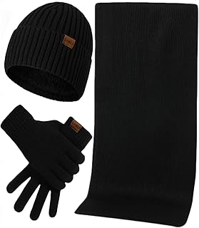 Winter Hat Scarf Glove for Men-Touchscreen Anti-Slip Gloves Knit Stretchy Beanie Hat and Scarf Set for Women