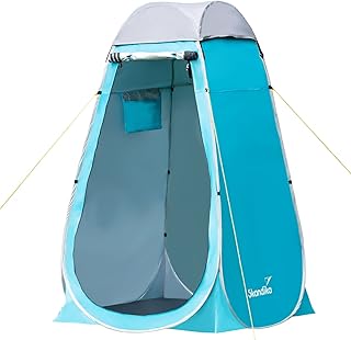 Skandika Camping Pop Up Shower Tent, Changing Tent with 210 cm Standing Height, Silver-Coated, Opaque, Separate Base, Coverable Window with Mosquito Net, Shower Attachment, Toilet Tent