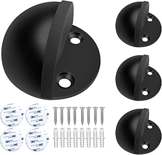 مصدات ايقاف للابواب تثبت على الارض بلون اسود للابواب العصرية والتجارية مع ممتص صدمات من المطاط يثبت بدون مثقاب كهربائي، مصد من الستانلس ستيل مقاوم للصدا يستخدم اسفل الباب للابواب الخارجية من 4 قطع