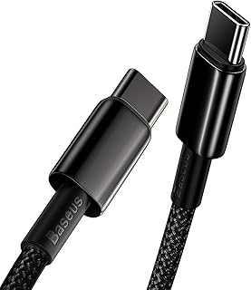 باسيوس كيبل USB C 100 واط PD 5A QC 4.0 للشحن السريع USB C الى USB C، كيبل بيانات مضفر من خليط الزنك والنايلون لسامسونج S21 S20+ S10 نوت 10 ايباد برو ماك بوك برو جوجل بيكسل والمزيد (3.3 قدم)