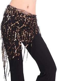 Women Belly Dance Hip Scarf, Sequin Tassels Triangle Tribal Wrap Skirt Waist Chain