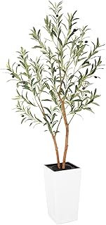 Bellacat 5ft Faux Olive Tree with Multiple Real Wood Trunks & Tall Decorative Planter, 60in Artificial Olive Trees Indoor with Realistic Leaves & Fruits for Indoor Outdoor Home Office Store Decor.