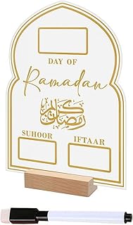 Ramadan Advent Calendar,Acrylic Ramadan Calendar Board with Wooden Base, Mubarak Eid Islamic Advent Day Suhoor Iftar Countdown Gift for Muslims, Ramadan Decorations for Home Table